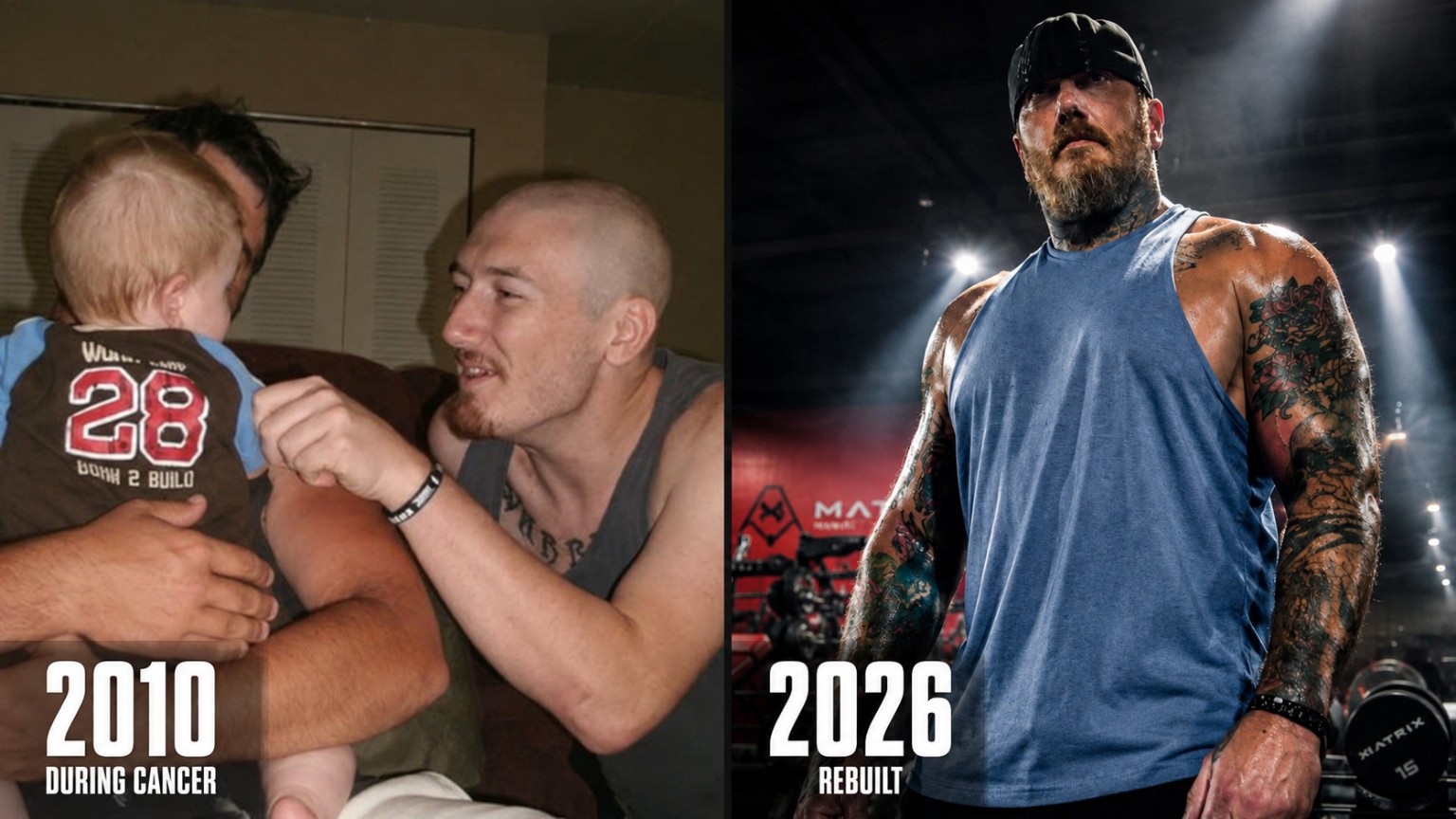 Eric Oliver during cancer in 2010 beside his rebuilt 2026 physique